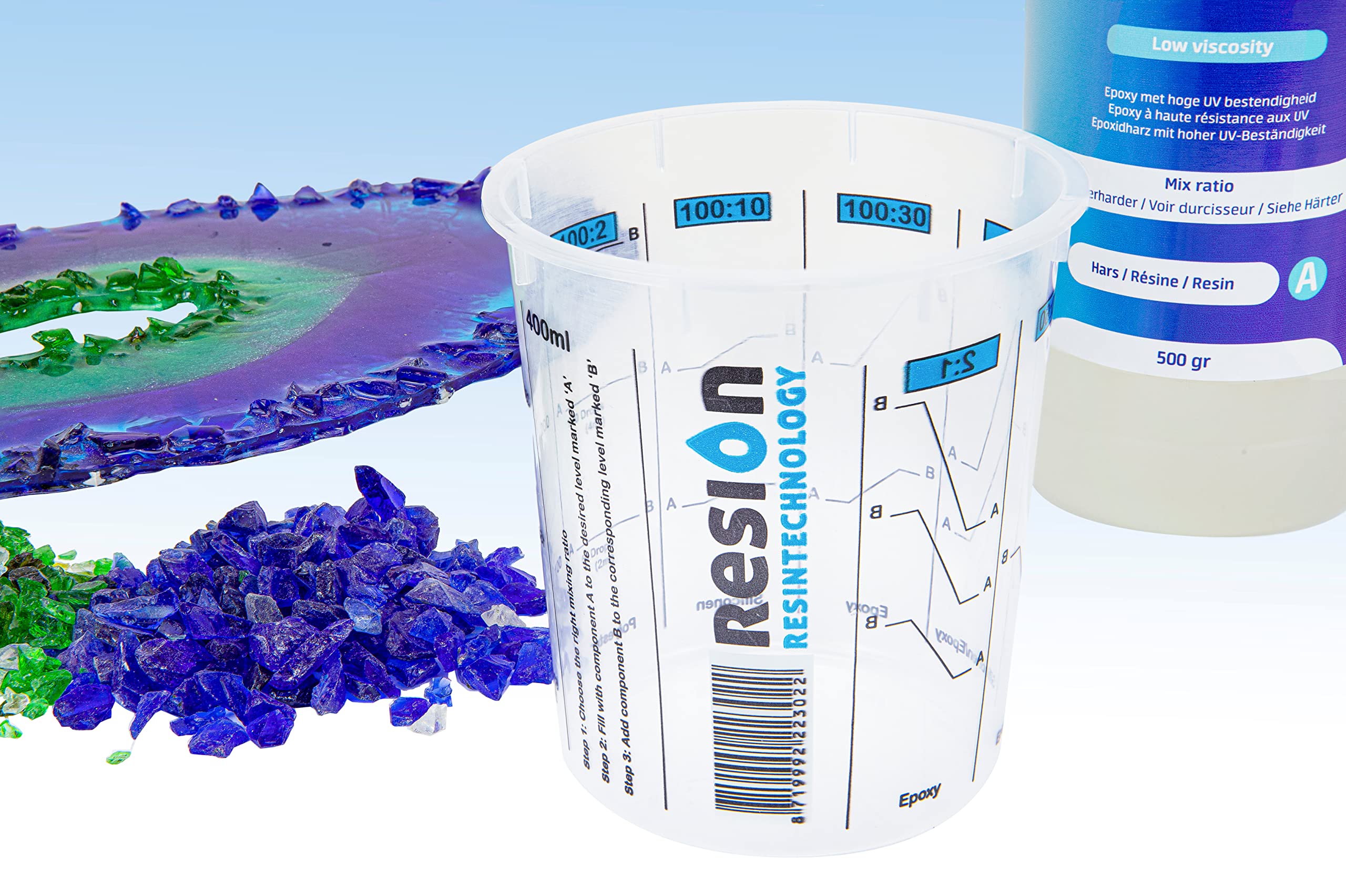 RESION 25 vasos mezcladores de pintura | 650 ml | color, epoxi, poliéster | con relación de mezcla clara en la taza medidora
