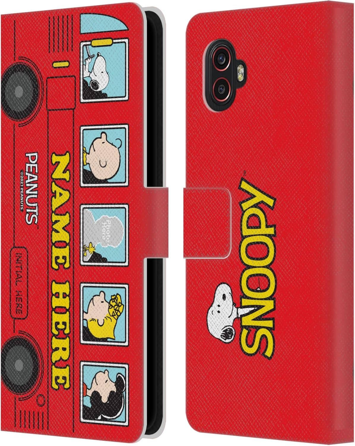 Head Case Designs Officially Licensed Custom Customized Personalized Peanuts Red Bus Art Leather Wallet Case Compatible with Samsung Galaxy Xcover6 Pro/Pro2