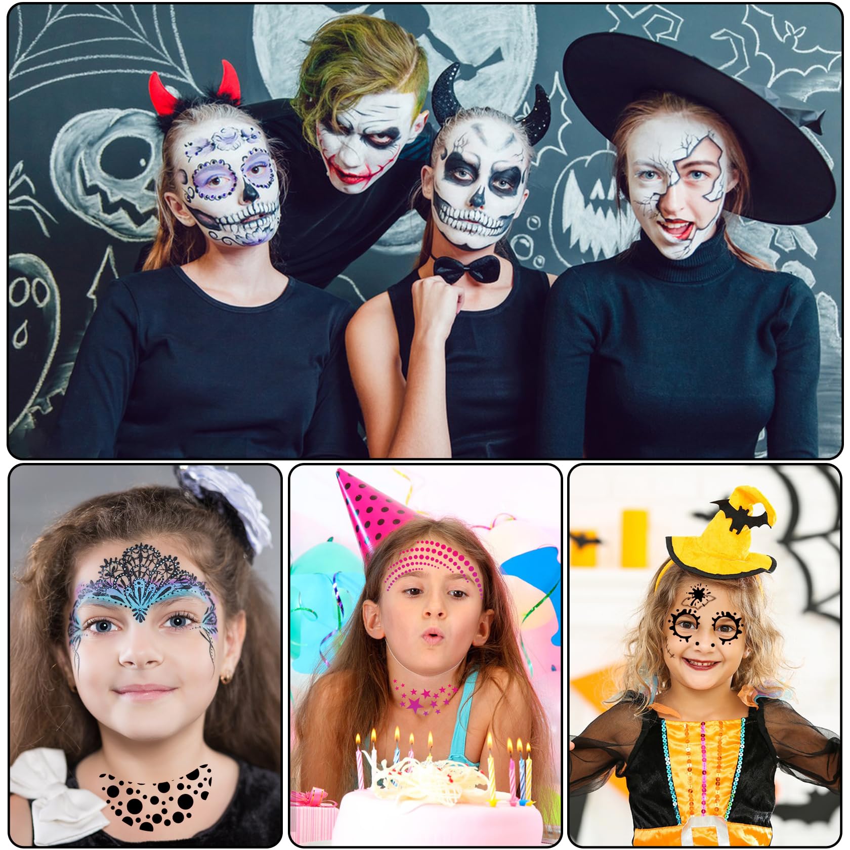 28 Stencil Per Pittura Del Viso Riutilizzabili - Kit Di Maschere Per Trucco Carnevale, Halloween E Feste A Tema - In PET Bianco