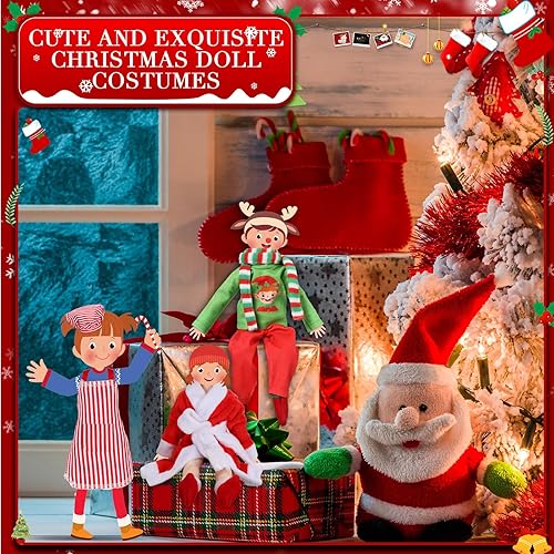Miniatura 5 de Jenaai Juego de 12 piezas de accesorios de ropa de elfo navideño, incluye falda de elfo, chaleco esponjoso, albornoz, columpio, saco de dormir