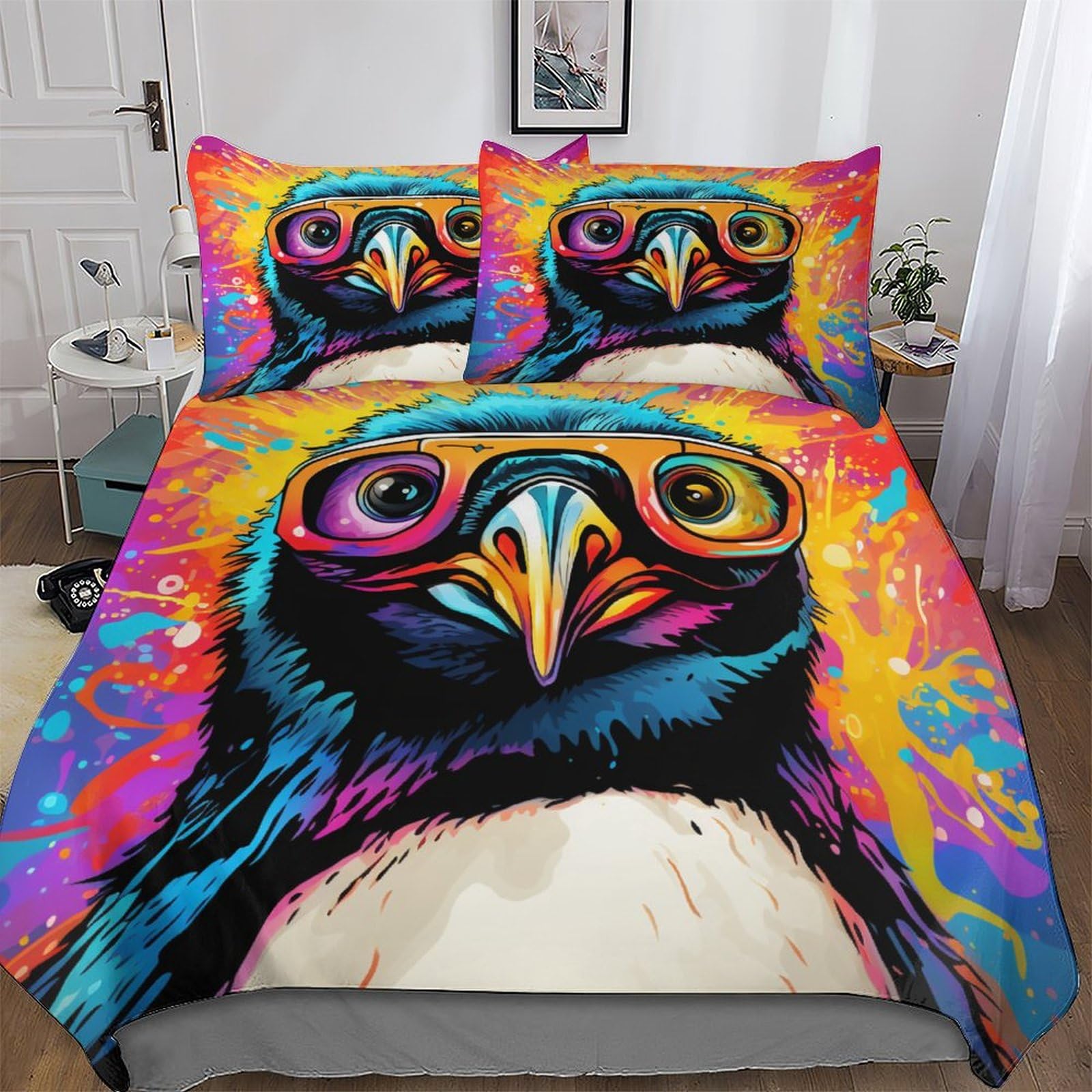 Housse couette parure de lit pingouin en microfibre douce et finitions haut de gamme