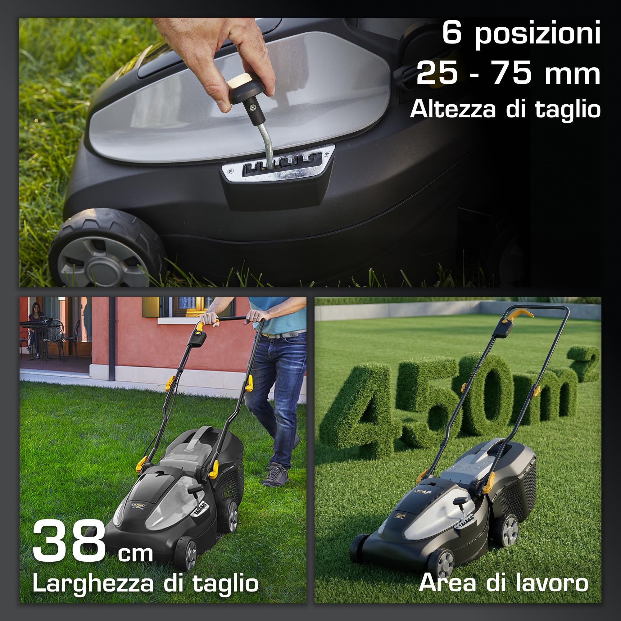 Rasaerba a batteria Alpina AL1 3820 Li Kit, larghezza di taglio 38 cm, batteria da 20 V (2 x 4 Ah), 550 W, fino a 350 m², batteria e caricabatterie inclusi, nero