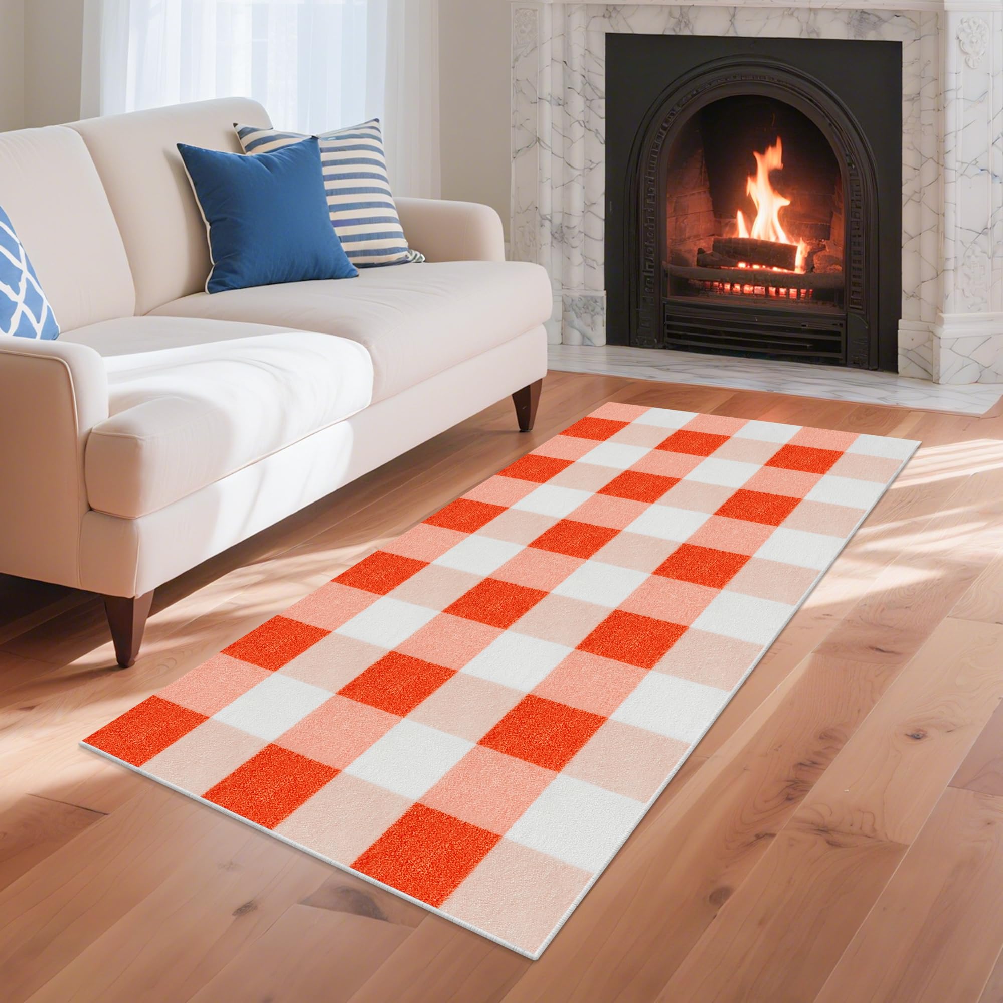 Checkered Machine Washable Entry Runner Rug,Small 2x4 ft for Kitchen Bathroom Indoor Mat,Non Slip Rubber Backing, Stain & Fade Resistant Soft Beside