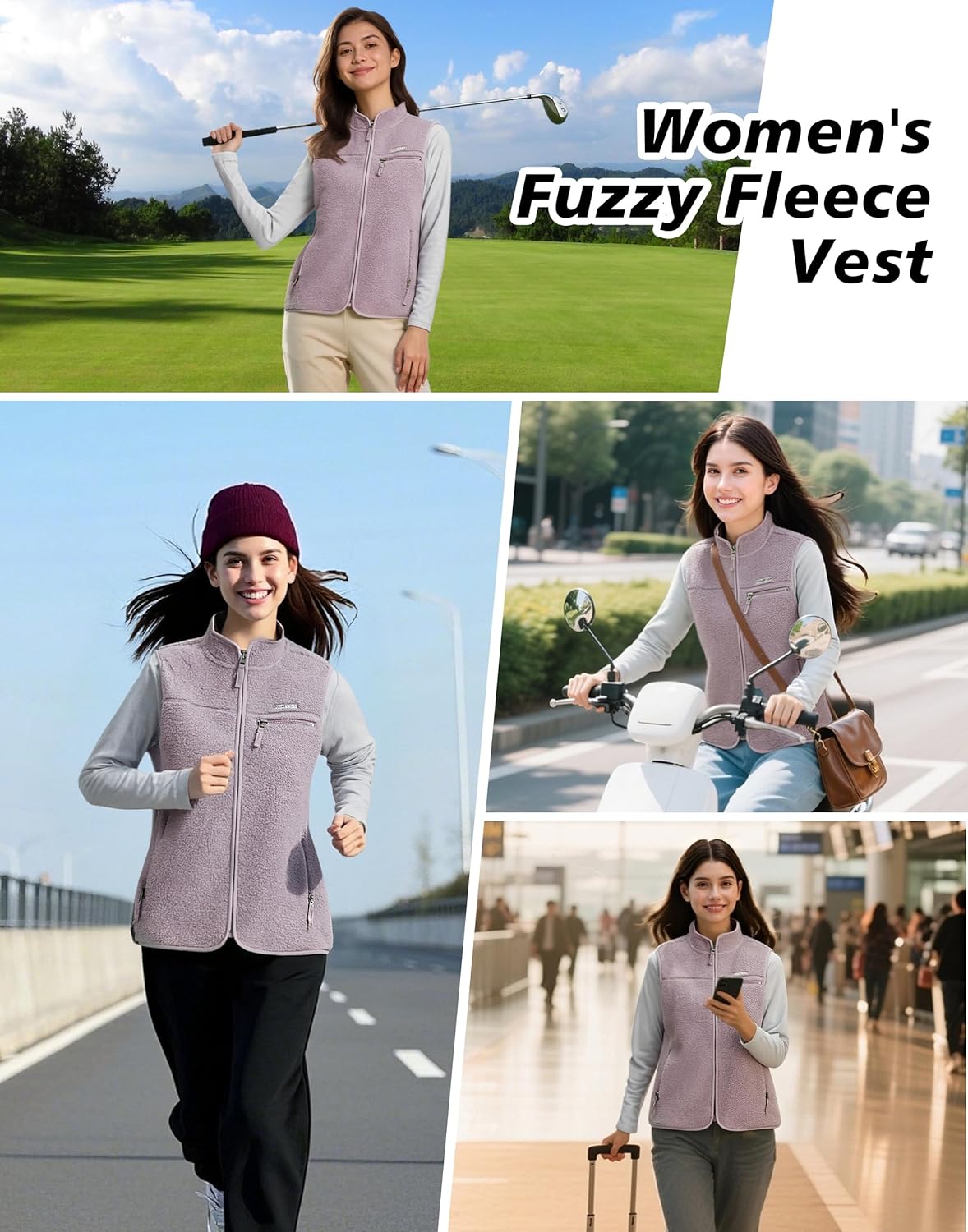 Pioneer Camp Women's Sherpa Fleece Vest, Warm Fuzzy Fleece Vest Sleeveless Casual Outerwear Jacket with 3 Zip up Pockets - Image 7