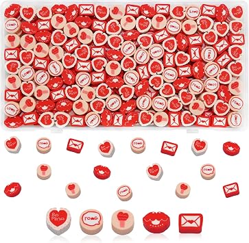 Looconi 200pcs Valentines Day Clay Beads for Valentines Day Jewelry Making DIY Crafts Bracelet