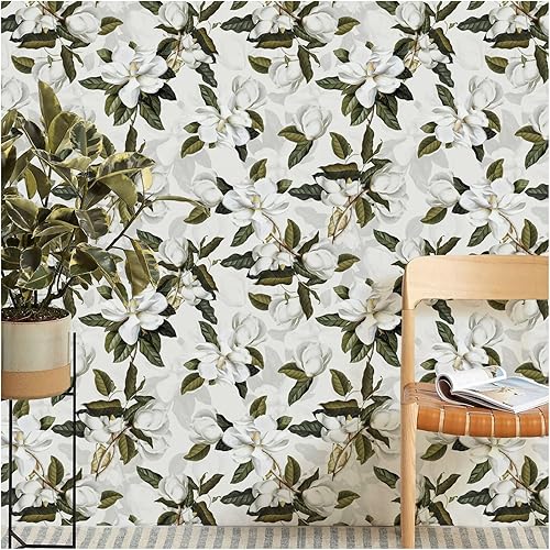 Miniatura 10 de HAOKHOME 93169-1 - Papel tapiz floral de Gardenia extraíble, color negroblancoverde, vinilo autoadhesivo mural autoadhesivo de 17.7 pulgadas x 32.8