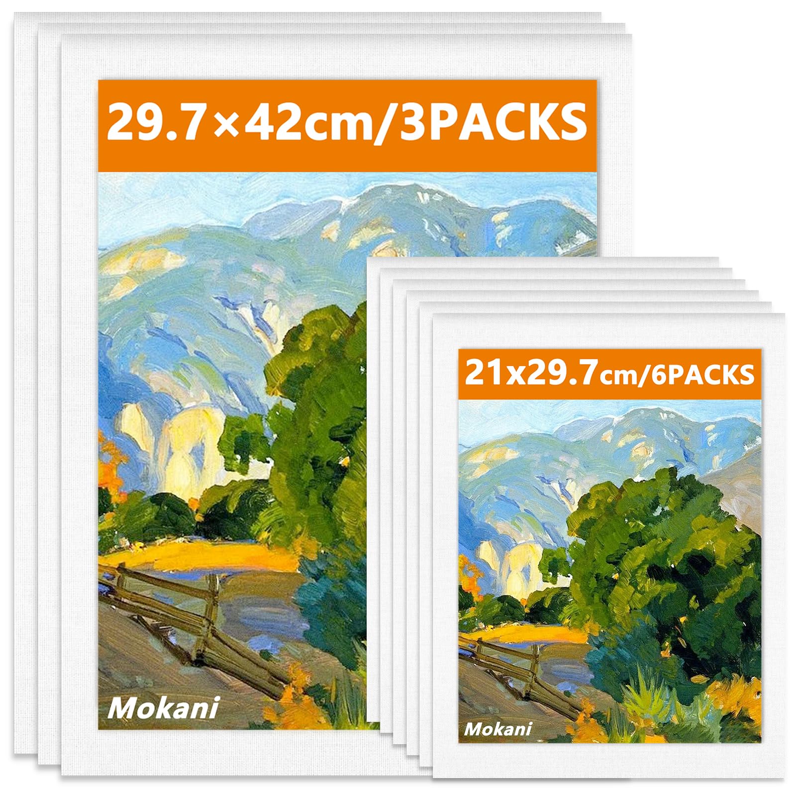 Mokani Canvas for Painting, 9 Packs Canvases, A3(29.7×42 cm), A4(21x29.7cm)