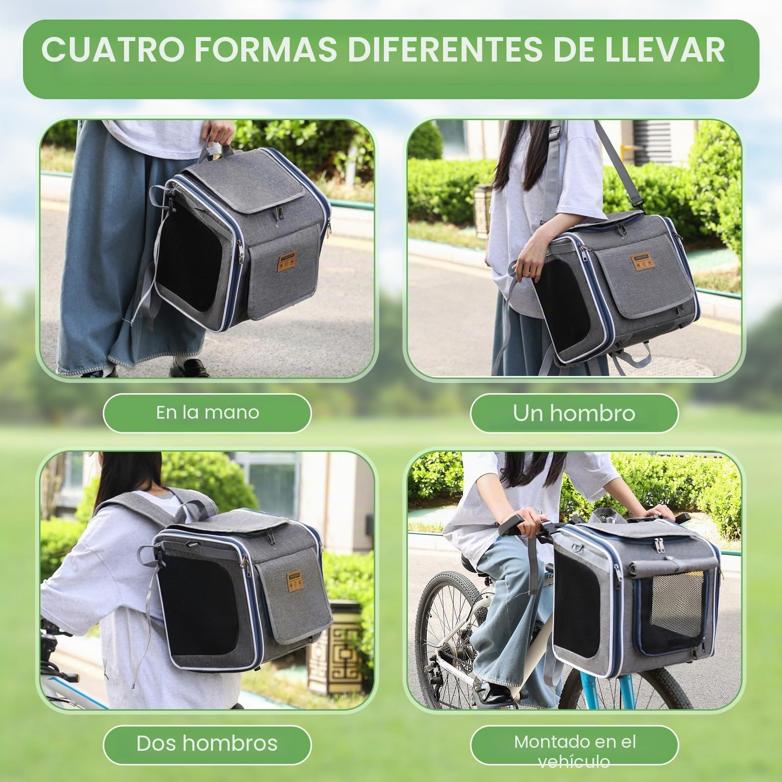 Cesta de bicicleta para perro, tela Oxford, expandible, transpirable, mochila transportadora para mascotas con 4 ventanas de malla para perros pequeños y gatos
