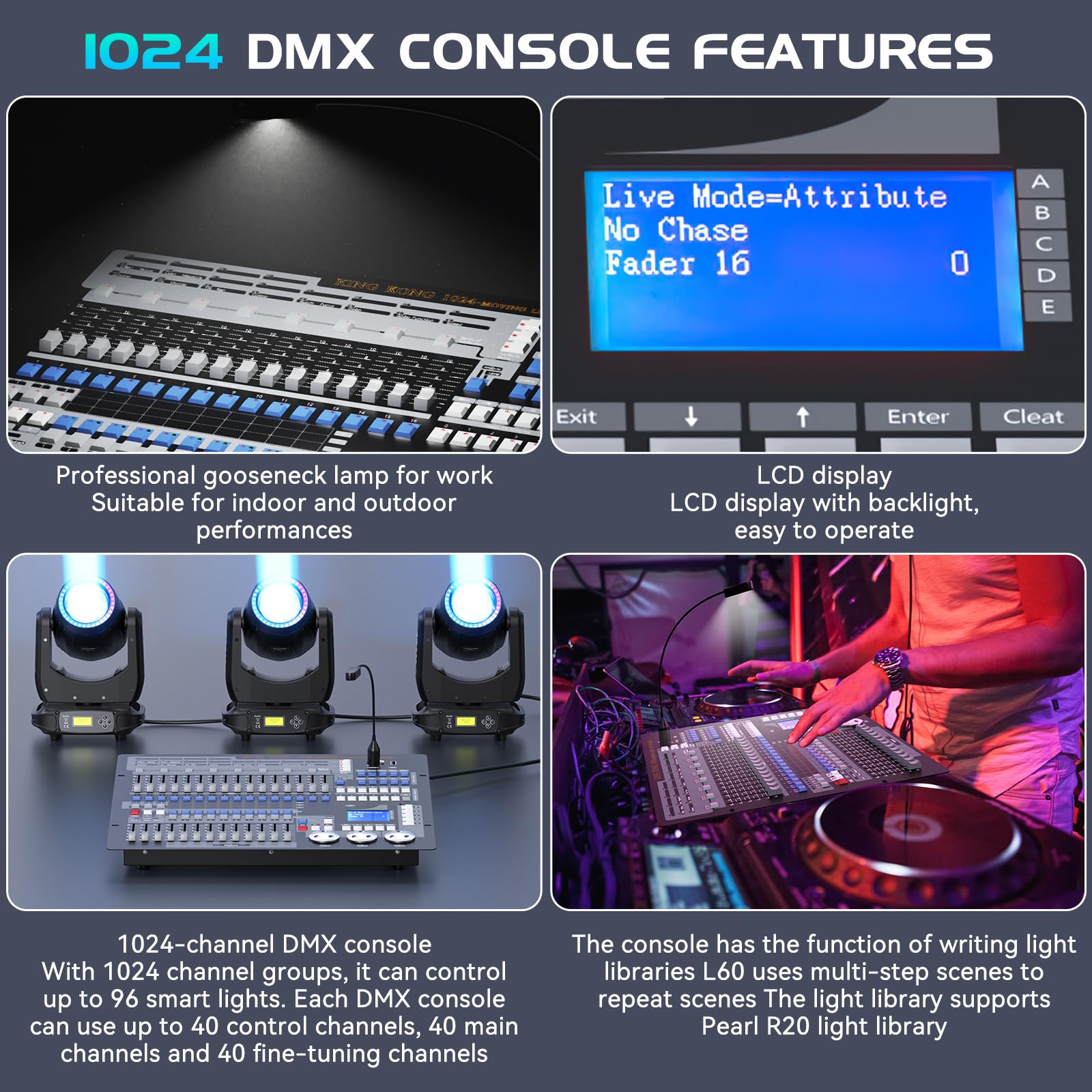 Controller DMX, Console DMX 1024 canali con Flight Box, Controller da discoteca DMX 512, Spettacolo di luci, Festa, Controller DJ con testa mobile