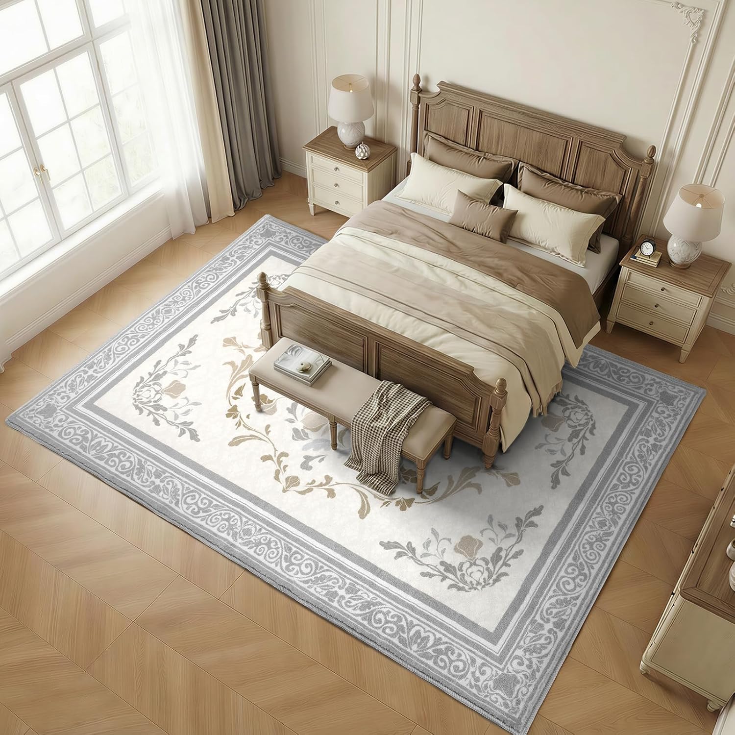 SOULFUL Medium Pile 3x5 Area Rug - Cozy Soft Underfoot Small Entryway Rug - Light Taupe Boho Floral - Washable Non-Slip - Perfect for Living Room Bedroom Foot Kids Room Reading Nook