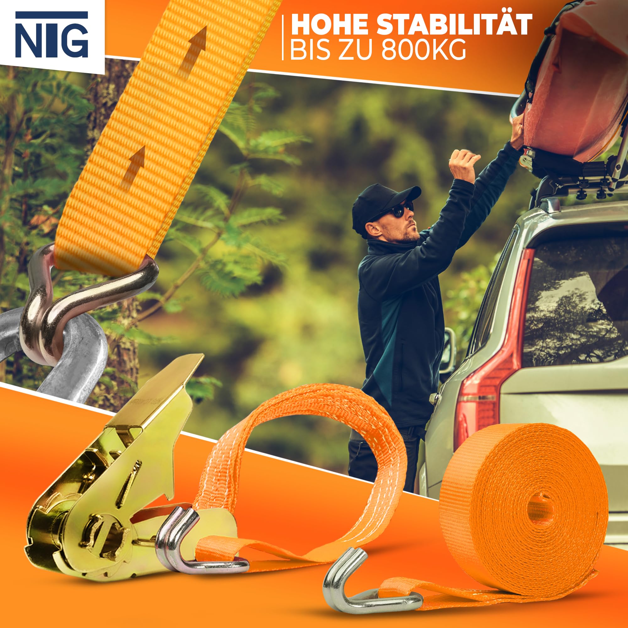 NTG 2-delige set spanbanden met ratel, 6 m, robuuste