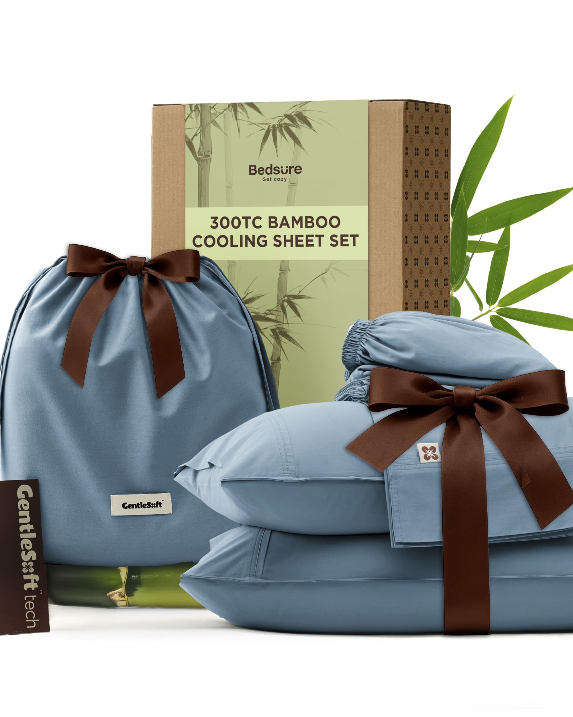 Bedsure Cooling Sheets Rayon Derived from Bamboo Cotton Blend GentleSoft Breathable King Size Sheets Set Deep Pocket Up