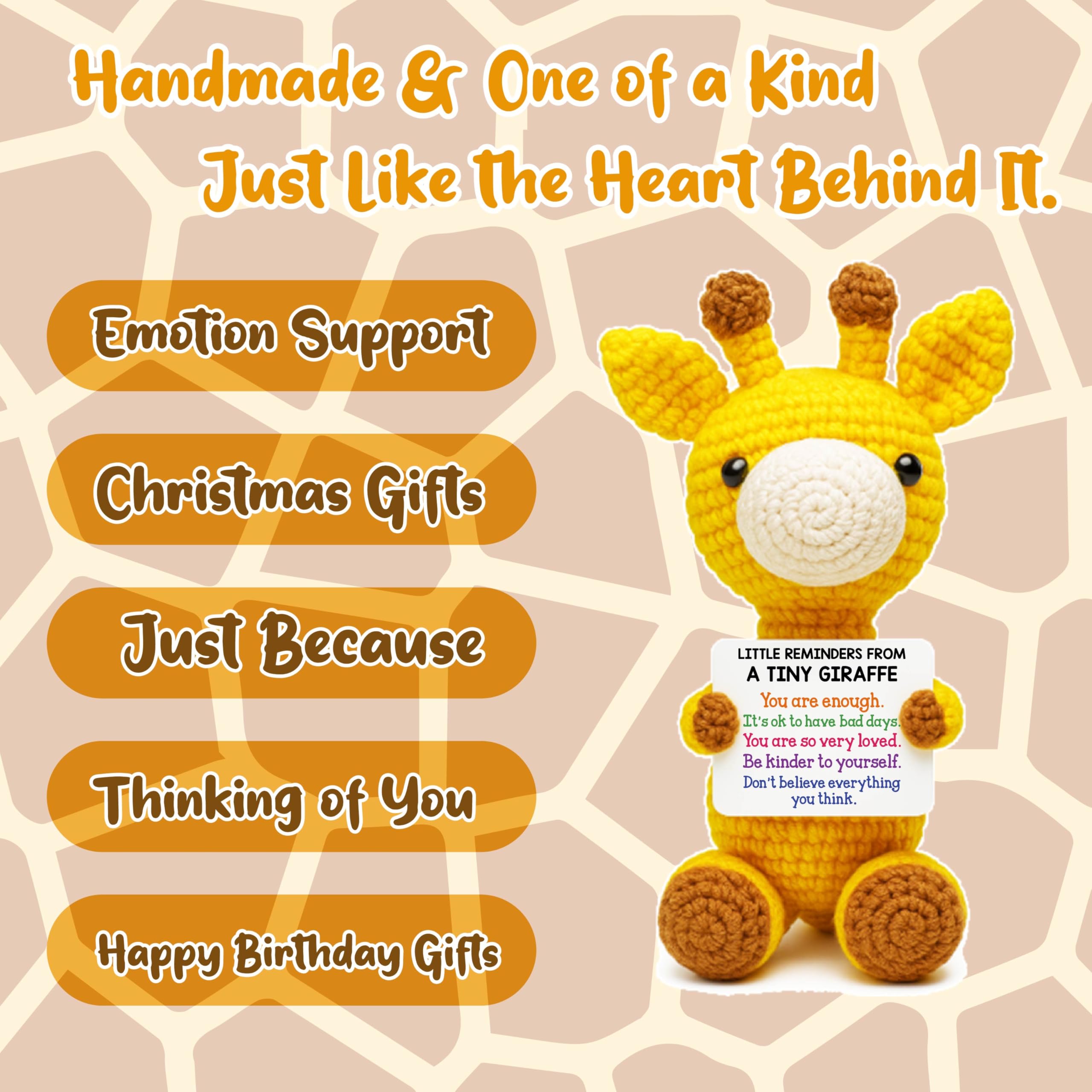 Inspirational Crochet Cheerful Giraffe – Christmas Stocking Stuffers Handmade Cute Emotional Cheer Uplifting Support Funny Gift for Women Student College Coworkers Birthday Graduation Friendship