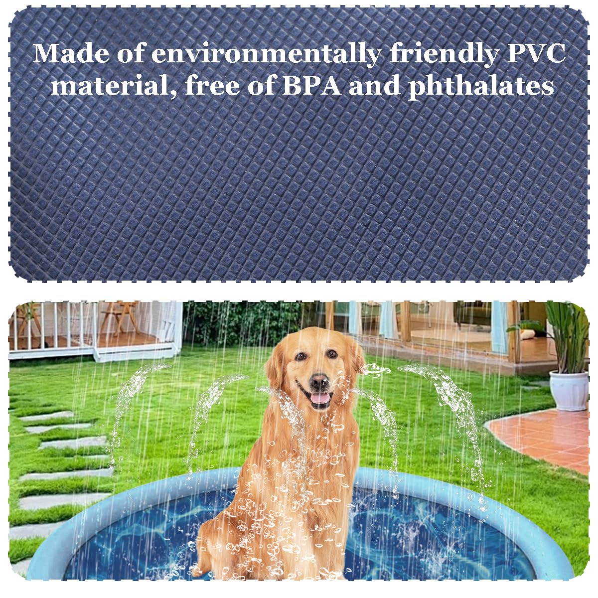 Vasca per Cani, Materassino per Giochi D'Acqua, Vasca per Cani Fashionable, Sprinkler Pad Piscina, Bagno per Animale Piscina Realizzato in Materiale PVC Ecologico