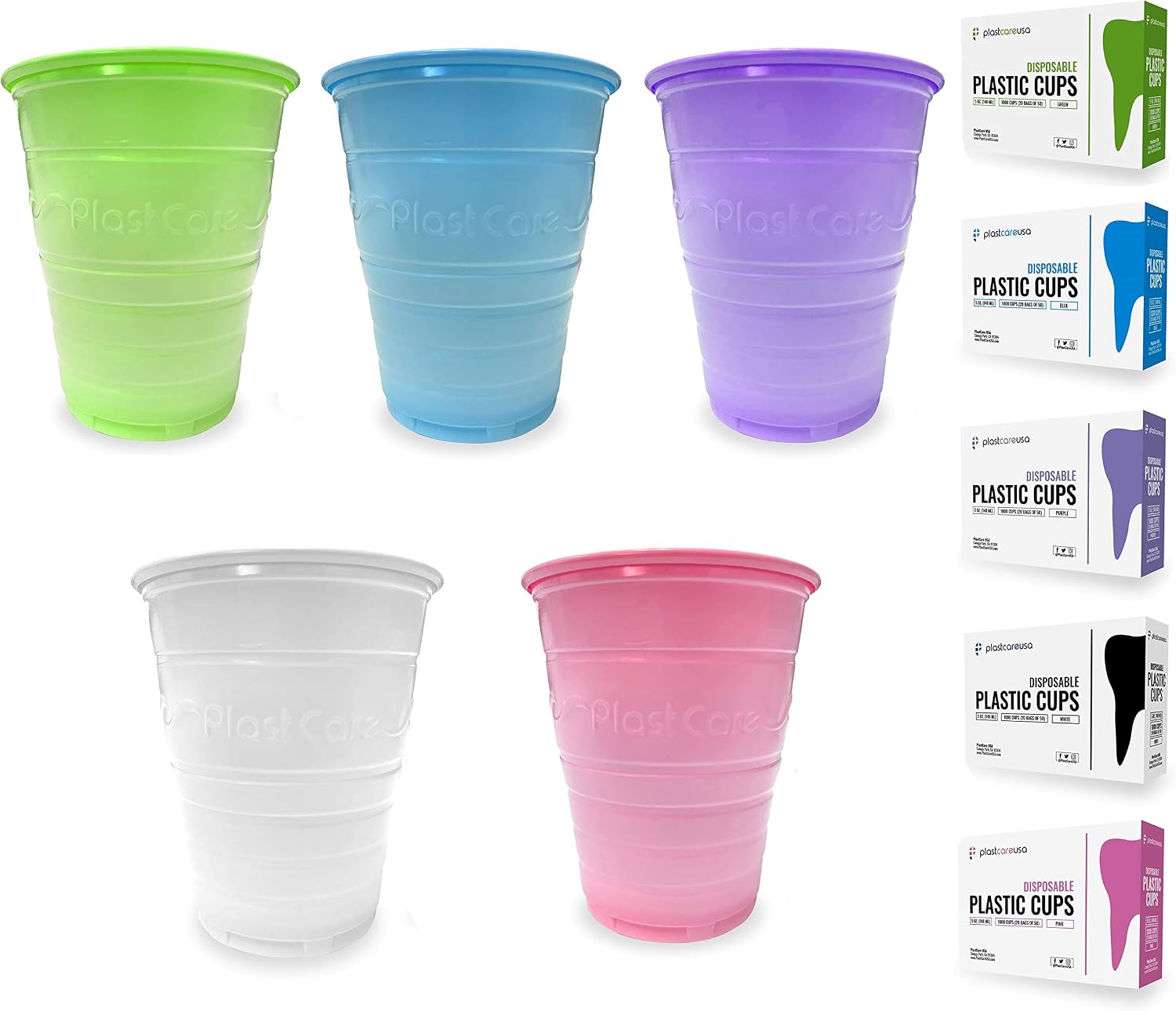 200 Disposable 5 Ounce Plastic Cups for Drinking, Rinse Mouthwash for Dental, Ribbed Design (Pink)