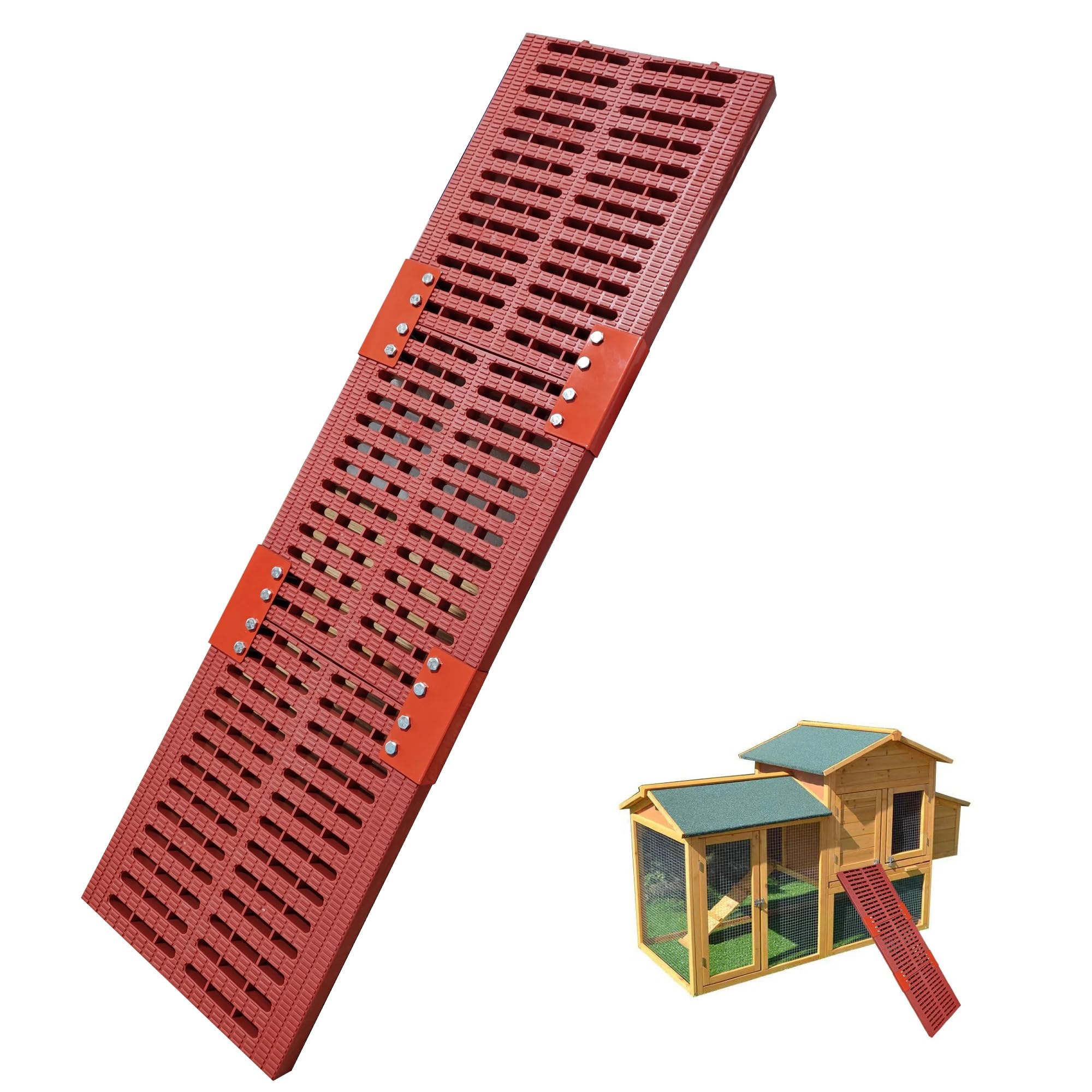 Rampa per pollaio per galline, scala antiscivolo resistente con tacchetti, rampa impermeabile per pollaio, rampa per pollaio, facile da arrampicare, per pollaio all'aperto (rosso)
