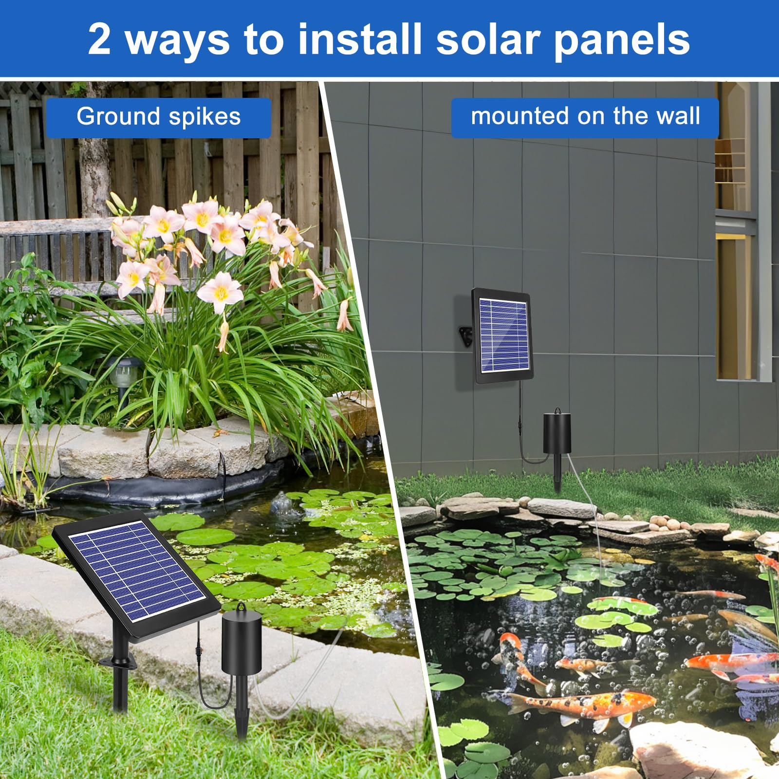 GuKKK Solar Power Air Pump Kit, Solar Oxygen Pump for Aquarium 4W Solar Staw Aerator Węże i Kamienie Wentylacyjne Do Zbiornika Ryb, Staw Rybny