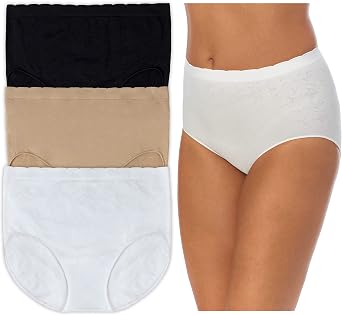COMPANY ELLEN TRACY Womens Underwear Ultra Soft Scalloped Edge Seamless Hi Cut Brief Panties 3-Pack Multipack