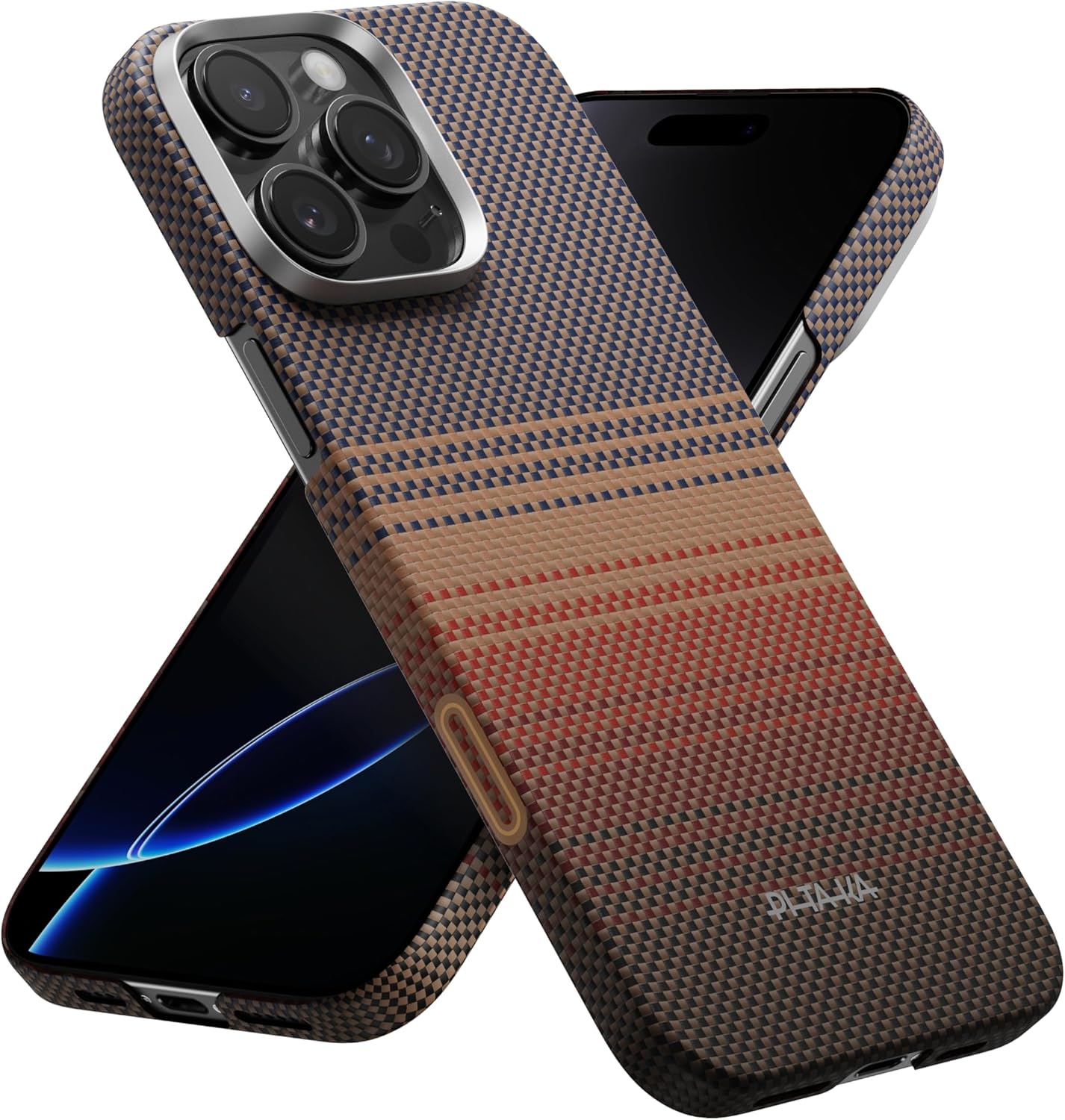 pitaka for iPhone 16 Pro Case Compatible with MagSafe, Thin & Light iPhone 16 Pro Case with a Caseless Feel, 1500D Aramid Fiber Woven [Tactile Woven -Sunset]