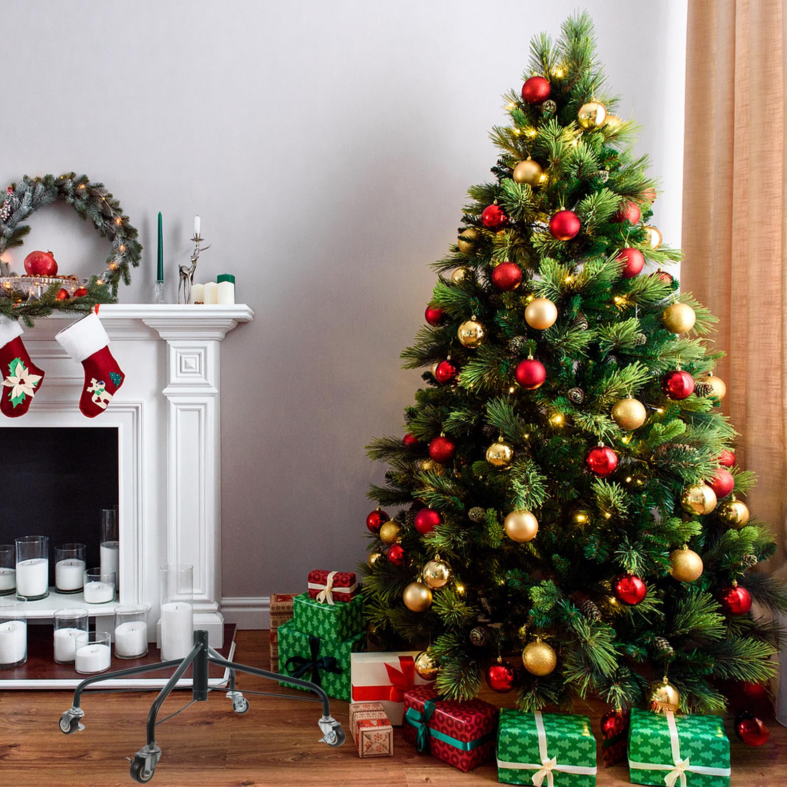 Alasum Soporte con Ruedas para árbol de Navidad, de Metal, 18,6 x 7,8 pulga
