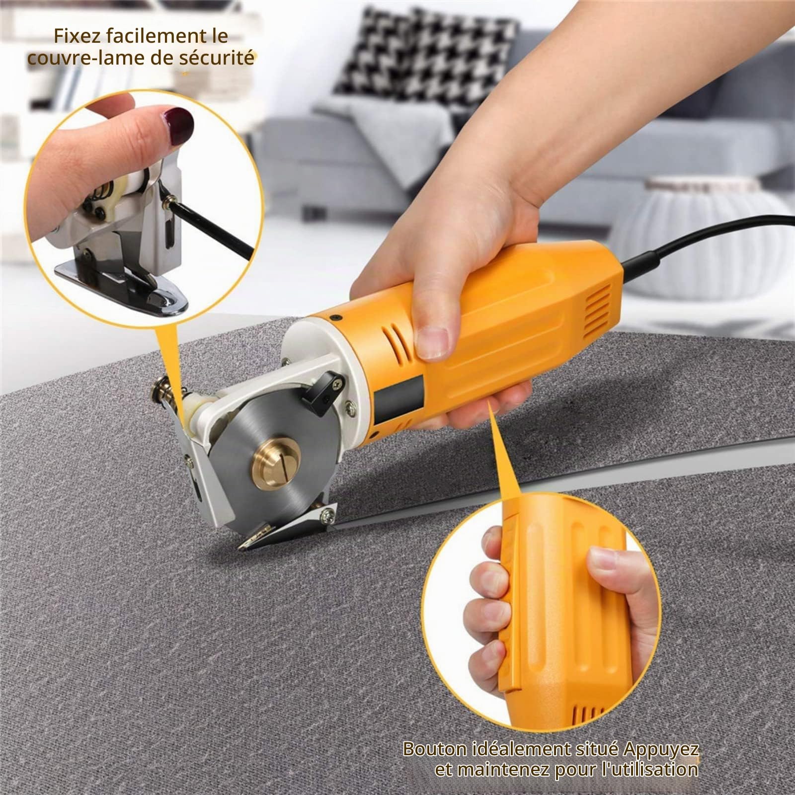 Coupe-tissu rotatif électrique Mini coupe-tissu électrique Couteau à main rond 2"et machine de découpe de tissu Ciseaux de coupe-tissu électriques portatifs Vêtements Chaussures Chapeaux Crop