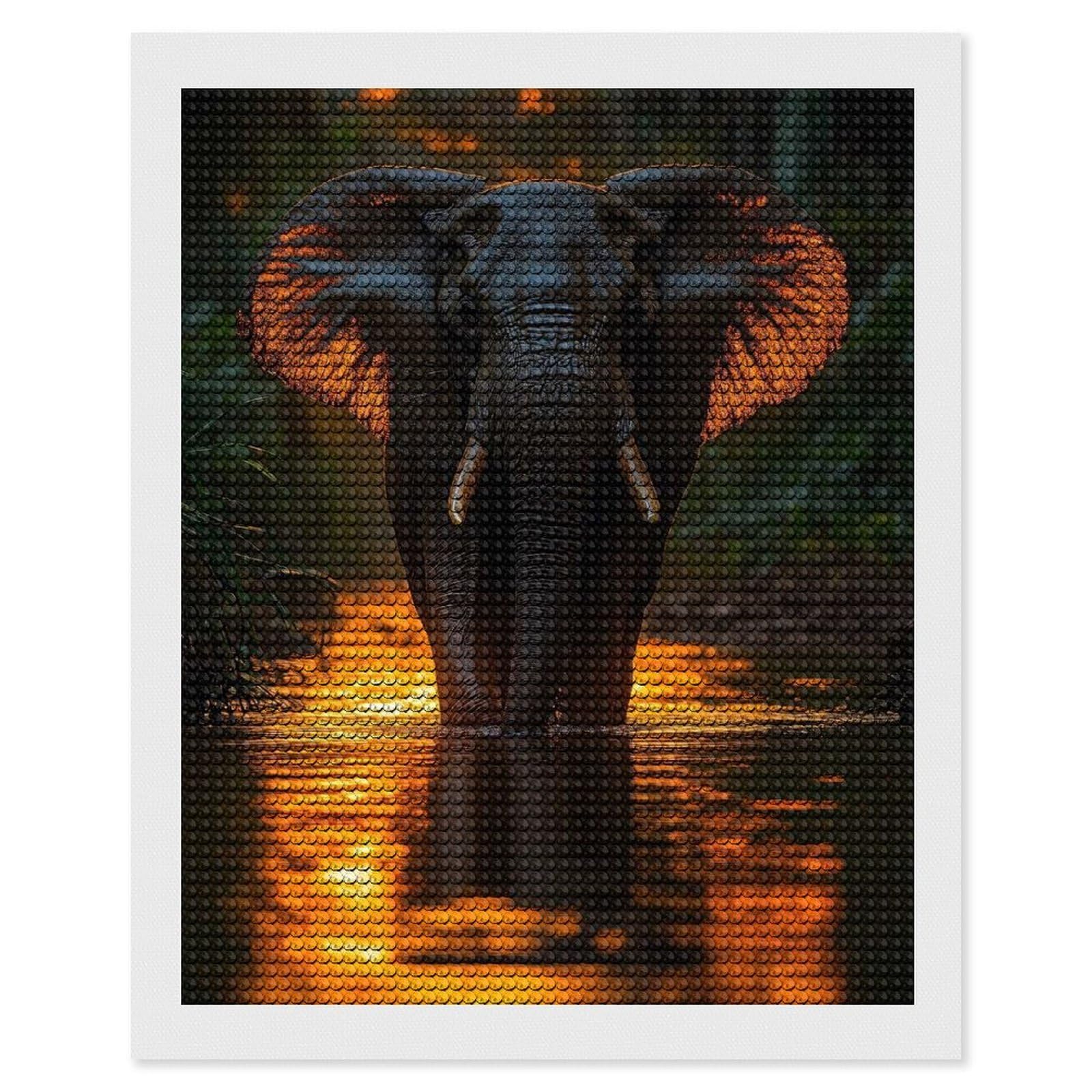 Junmoney Elephant in Golden Water Diamond Painting Canvas Kit 16"x20", Round Gems, Living Room Decor, Seasonal Gift Choice, Modern Decor