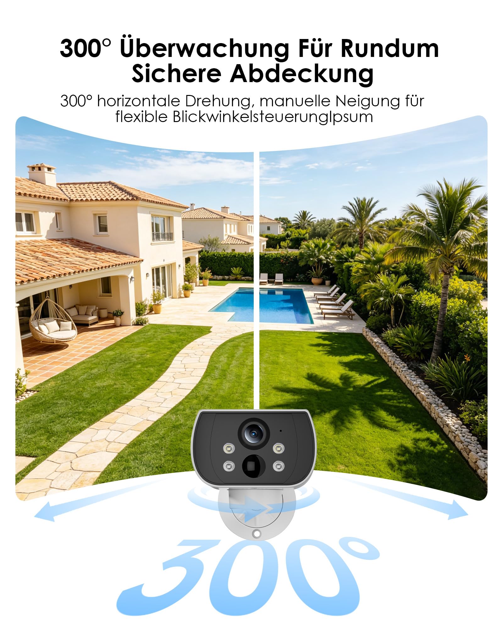 CZEview 3K 5MP Überwachungskamera Aussen Akku Solar, Magnetische Montage | 300° Schwenkfunktion Kabellose Solarkamera Außen, 2.4GHz WLAN, Bewegungserkennung, 2-Wege Audio, Farb-Nachtsicht, IP65