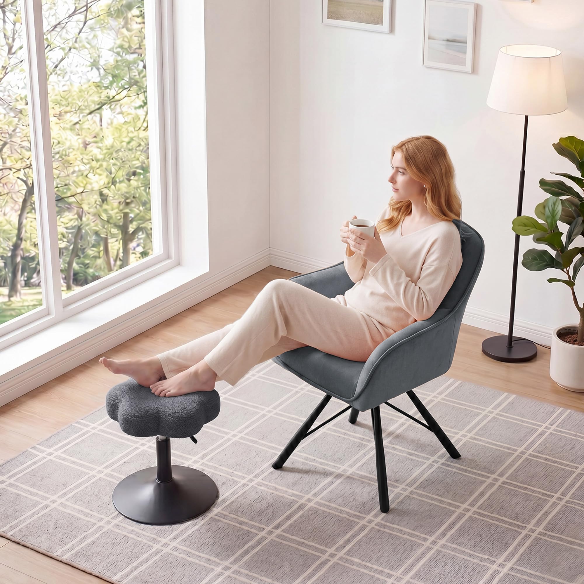 ELUCHANG Esszimmerstühle 4er Set, 360°Drehbar, Mehrschichtiger Dicker Schaumstoff Stuhl mit Hohen Armlehnen, Grau Samt, Gekreuztes Metallgestell bis 150KG Belastbar, für Schlafzimmer Küche Wohnzimmer