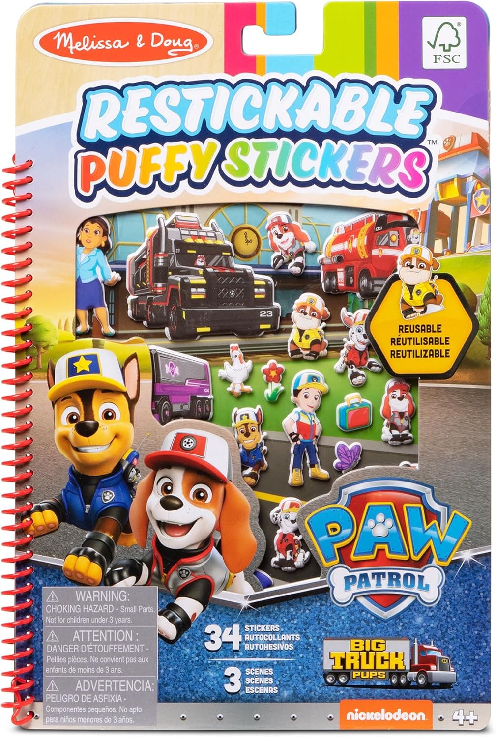 Melissa & Doug PAW Patrol Restickable Puffy Stickers - Big Pup Trucks Sticker Book Travel Activity Book Reusable PAW Patrol Stickers 3+ Gift for Boy or Girl, 33322, One Size, Multi