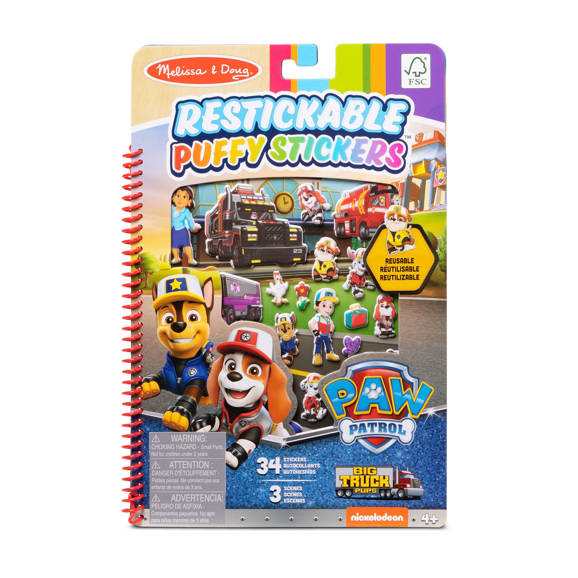 Melissa & Doug PAW Patrol Restickable Puffy Stickers - Big Pup Trucks Sticker Book Travel Activity Book Reusable PAW Patrol Stickers 3+ Gift for Boy or Girl, 33322, One Size, Multi