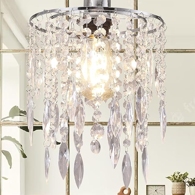 Hi-ERA Crystal Lampshade for Ceiling Pendant Light, Easy Fit Chandelier Light Shade Lamp Shade for Living Room Bedroom Kitchen Wedding and Party Decoration, Diameter 22 cm, 2 Tiers, Clear