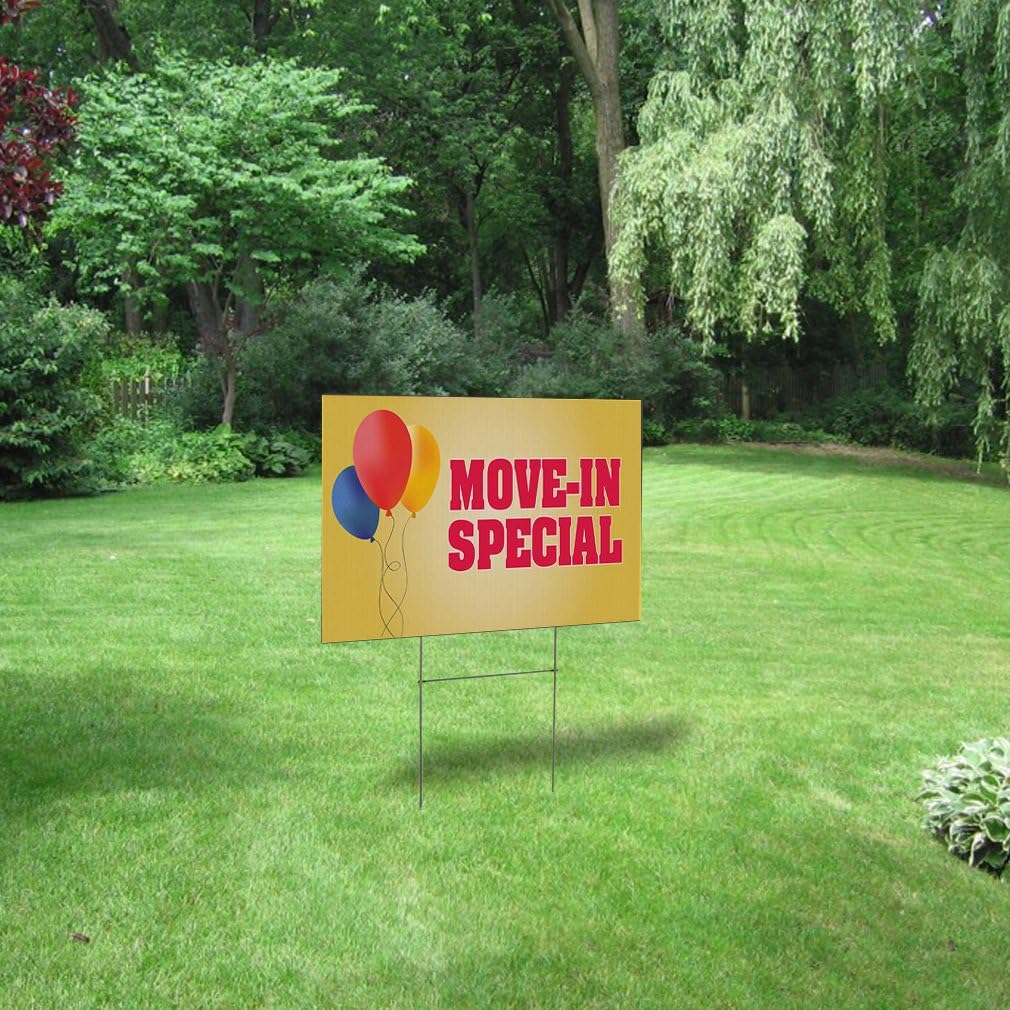 Fastasticdeals Weatherproof Yard Sign Move-in Special Advertising Printing F Yellow Lawn Garden Move in 18x12 Inches 2 Sides Print