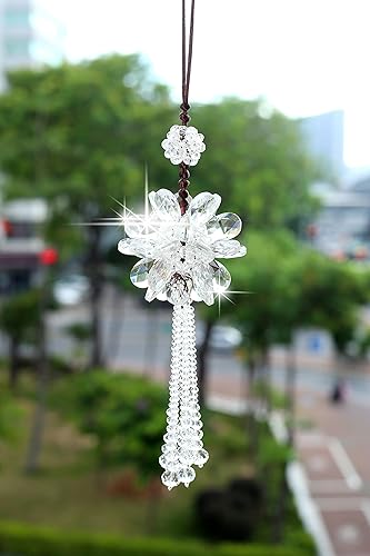 Miniatura 3 de Duosuny Candelabro colgante con cristales de bola, prismas Fengshui, atrapa el sol, arco iris, colgante colgante para coche (transparente)