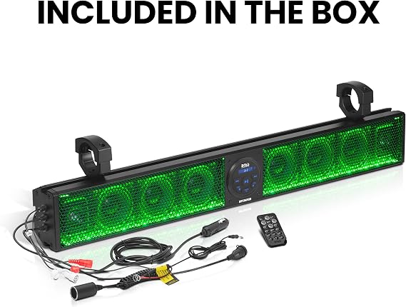BOSS Audio Systems BRT36RGB ATV UTV Sound Bar - 36 Inches Wide, 4 inch Speakers, Full Range, 1 Inch Tweeters, IPX5 Weatherproof, Bluetooth, Built-in Amplifier, USB Port, Multicolor Illumination