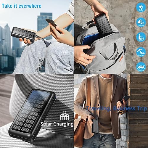 Miniatura 6 de Cargador solar de banco de energía, paquete de 2 cargadores portátiles de 5 V, 2.1 A, 30000 mAh, puertos USB duales de 5 V de salida de energía