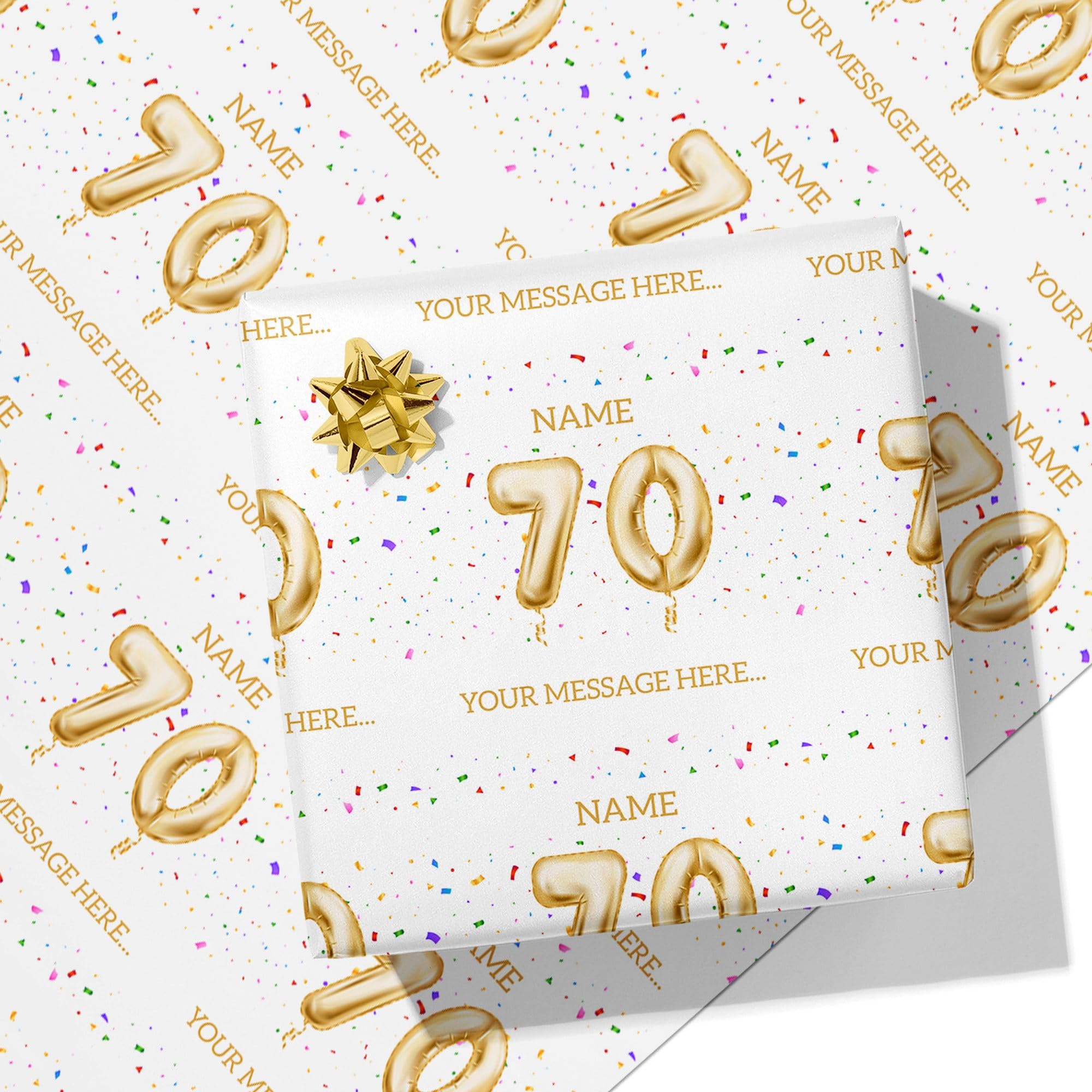 Printster 70th Milestone Birthday Balloons Personalised Text Wrapping Paper - Add Any Name and Message-70-2m Roll - 594mm x 2000mm