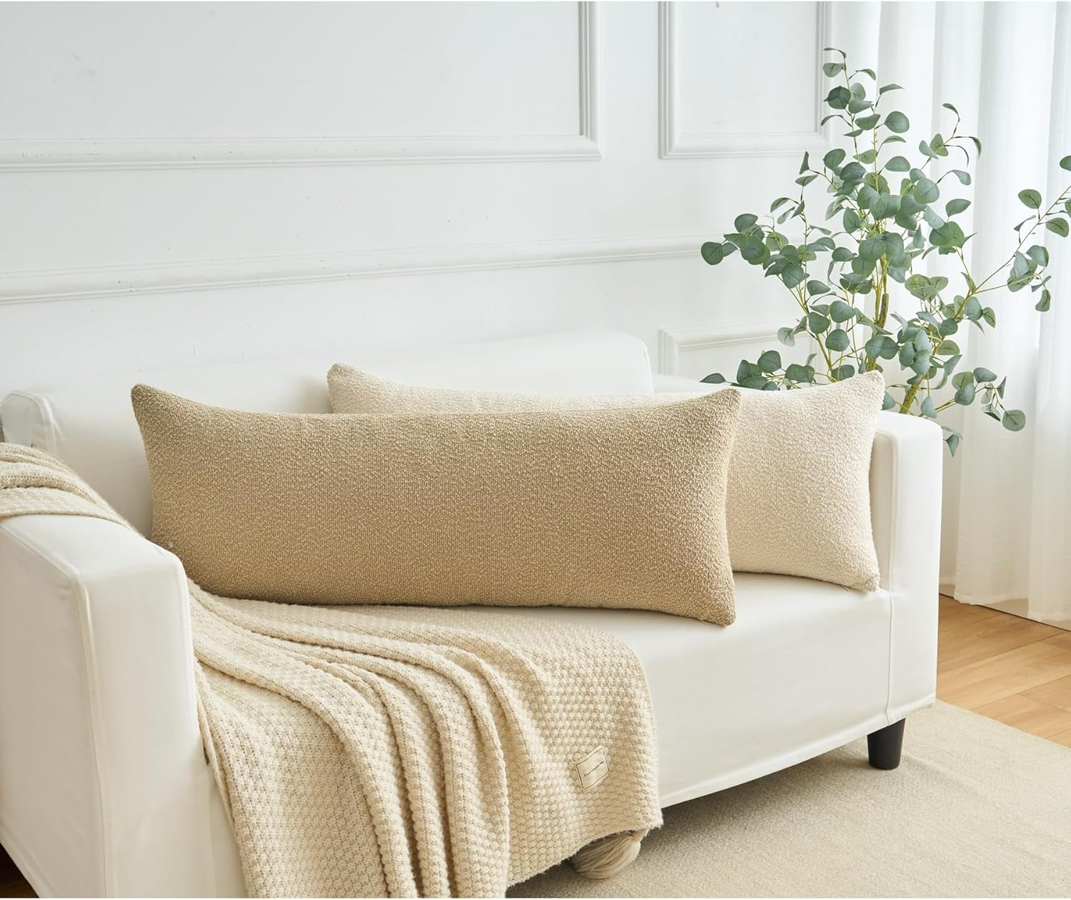 LIGICKY Boucle Long Lumbar Throw Pillow Covers 14x36 Inch, Decorative Modern Accent Pillow Cases Long Body Cushion for Bed Couch Sofa Living Room Home Decor, Light Camel(Cover ONLY, Pack of 1)