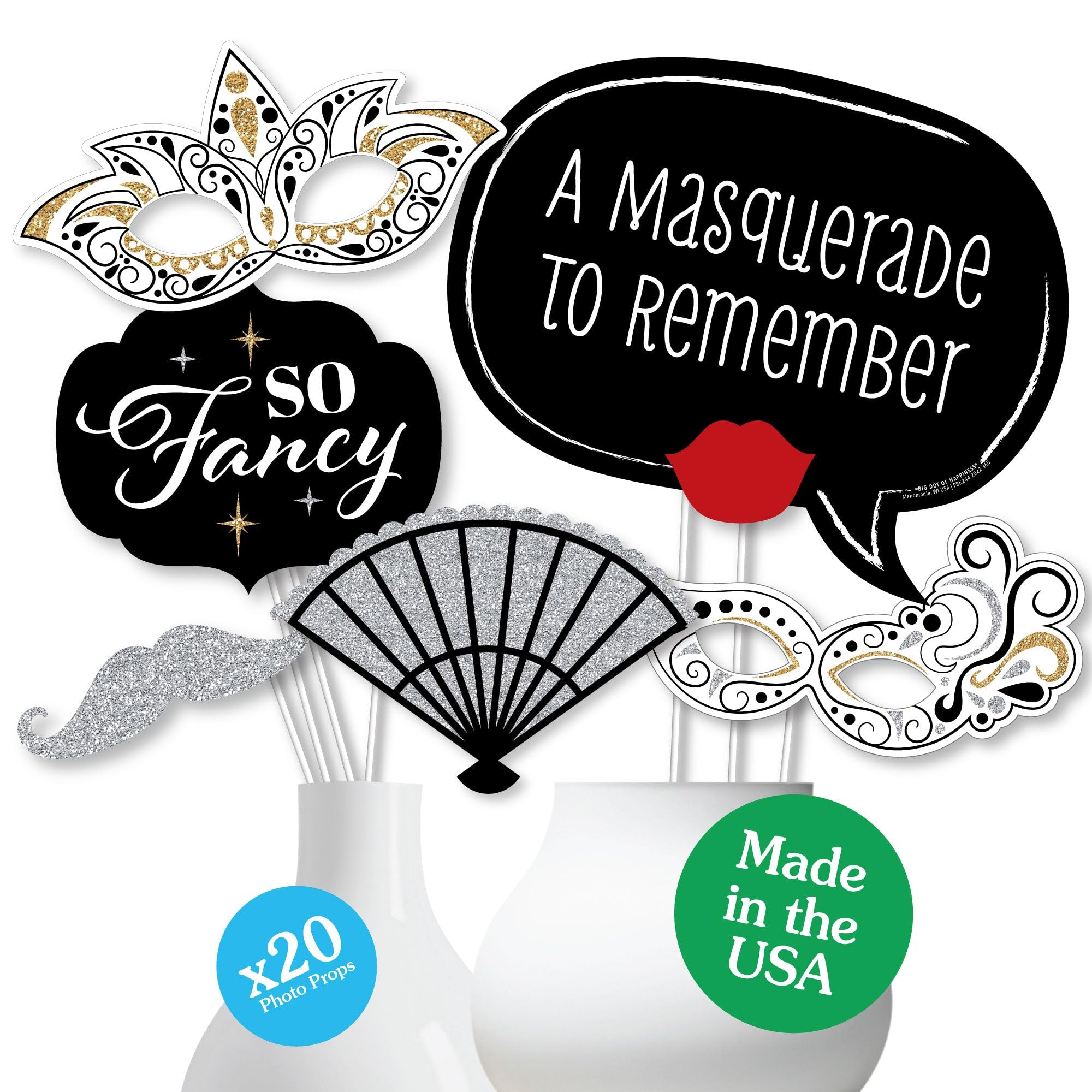 Big Dot of Happiness Masquerade Party Photo Booth Props, Venetian Mask Photobooth Accessories, Glamorous Themed Party Decorations, Funny Picture Prop - 20 Count