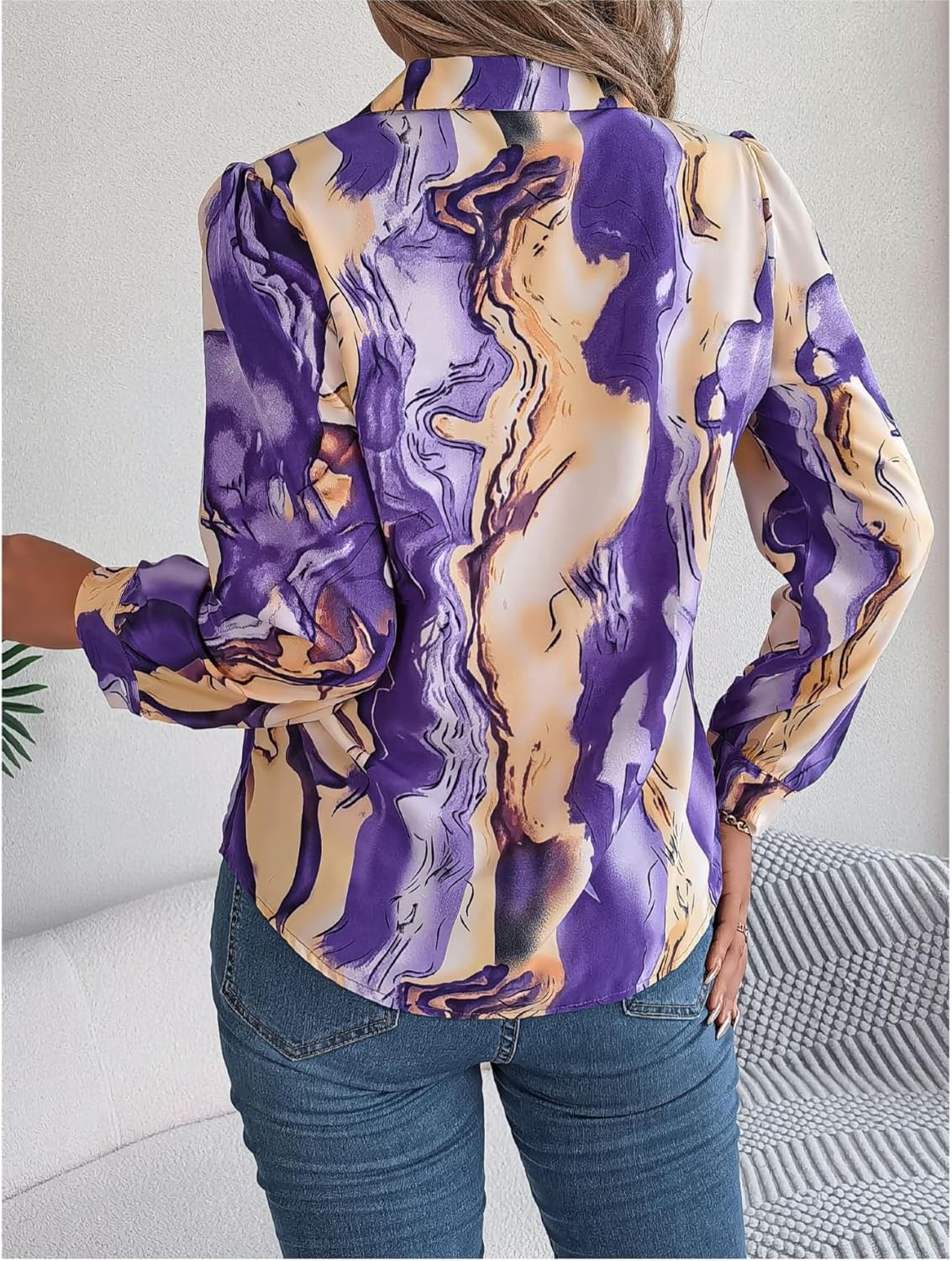 Womens Button Down Shirt Long Sleeve Floral Printed Blouse Business Casual Work Tops - Image 5