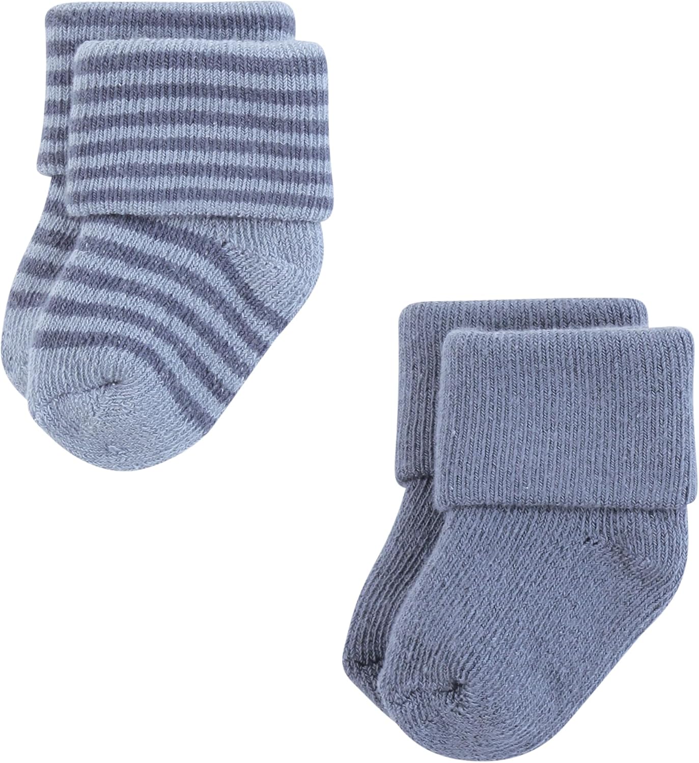 Hudson Baby Infant Boy Cotton Rich Newborn and Terry Socks, Blue Brown Stripes, 6-12 Months - Image 3