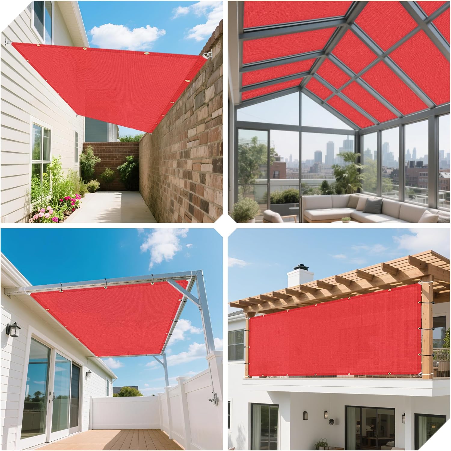 20' x 20' Sun Shade Sail Straight Edge Sun Shade Canopy with Grommets Sunlight Block Shade Cover for Outdoor Pergola Patio Backyard Garden (Red)