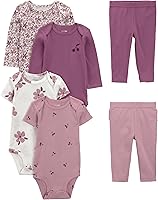 Simple Joys by Carter's Baby Girl 6-Piece Bodysuits & Pants Set - Short/Long Sleeve, Cute Ruffles, Soft Comfort