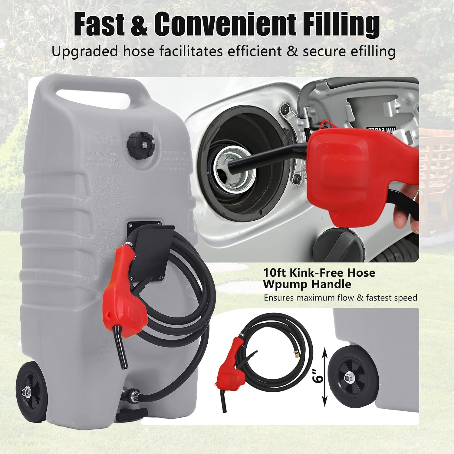 14 Gallon Portable Fuel Tank, Gray Fuel Storage Container with Manual Siphon Pump & 10FT Hose, Gasoline Diesel Caddy with Wheels, Fuel Transfer Tank for Car, ATV, Boat, Lawn Mower, Generator