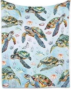Turtle Blanket for Girls Boys, Cute Soft Gifts for Ocean Lovers, Cozy Flannel Throw for Bed Travel, 50"x60"