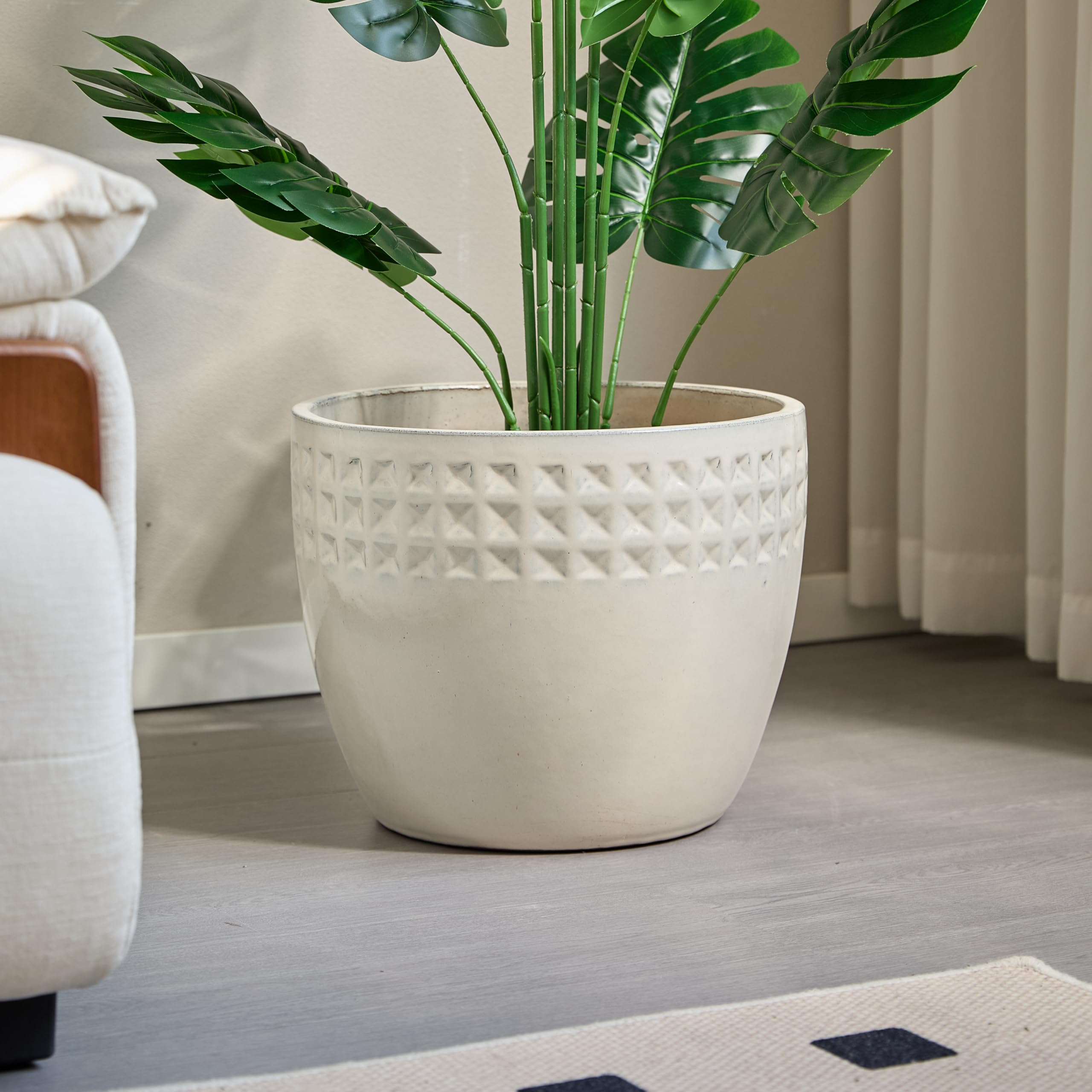 Set di 3 vasi da fiori in ceramica fatti a mano, diametro 38,1/30,5/22,9 cm, fioriera grande per esterni, con drenaggio, per interni ed esterni, terrazza, decorazione da giardino per esterni