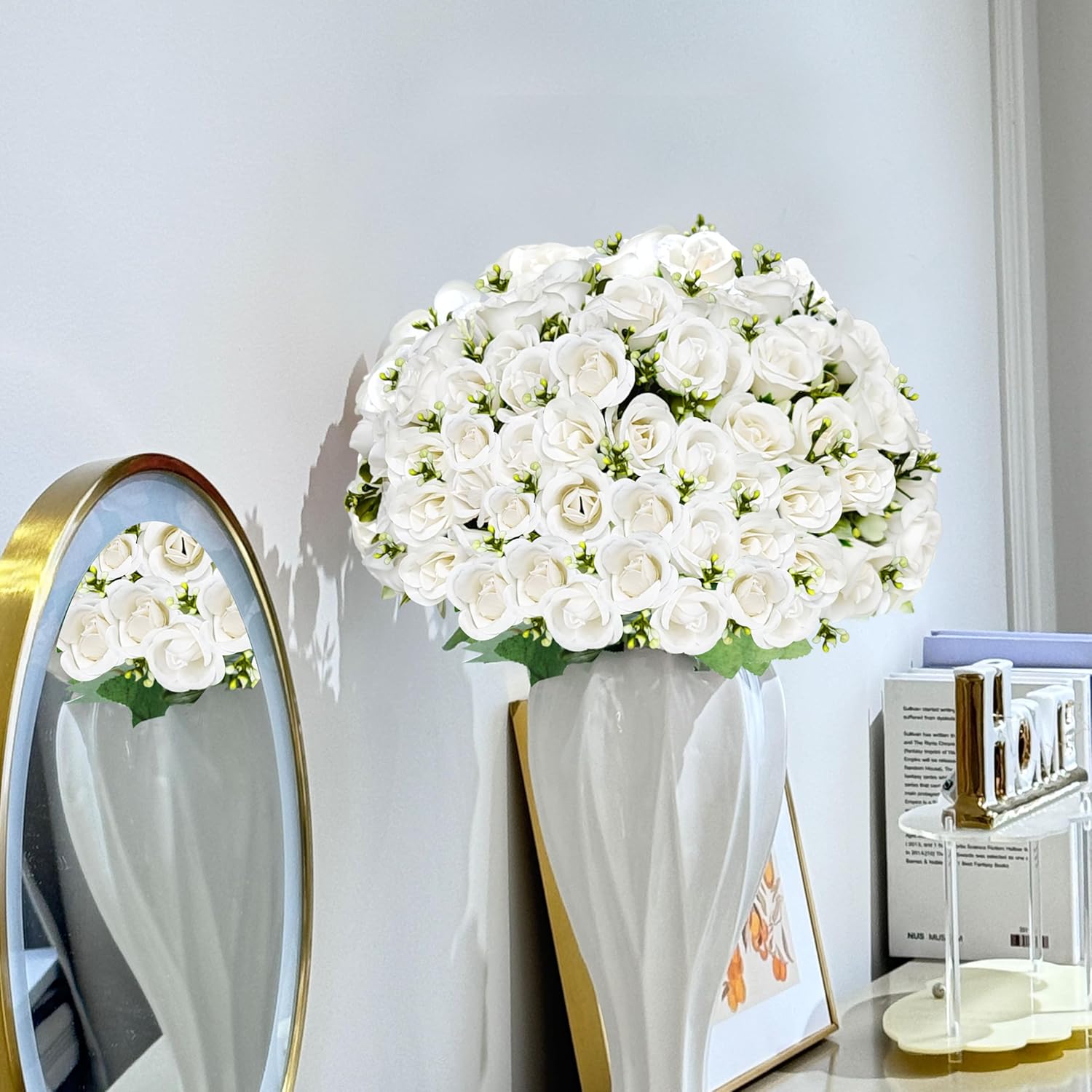 3 Bundles Roses Artificial Flowers,Roses Bouquet with Leaf,Fake Flowers for Wedding Decorations, Home Indoor,Outdoor Wedding Party Use-White - Image 4