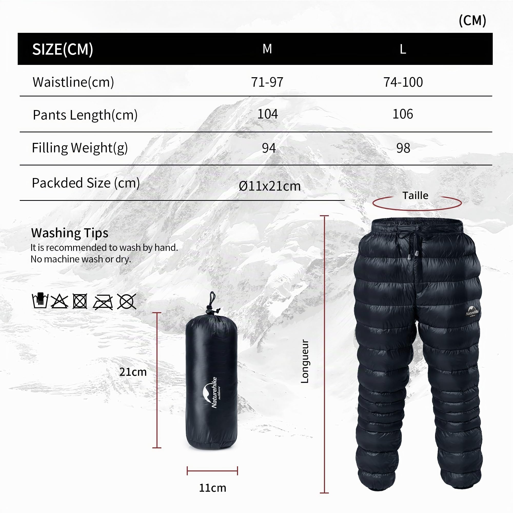 Naturehike Pantalon en Duvet Hiver Ultraléger Chaud Pantalon de Canard Hommes Femmes Imperméables Coupe-Vent Pantalons de Neige Plein Air Camping Randonnée