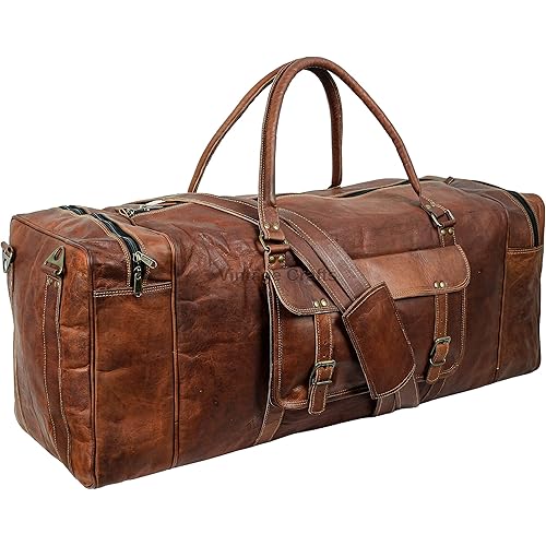 Leather Duffel Bag Large 32 Inch Single Pocket | Travel Tote Carryon Bag Gym Sports Weekender Overnight | Duffle Bag For Men and Women