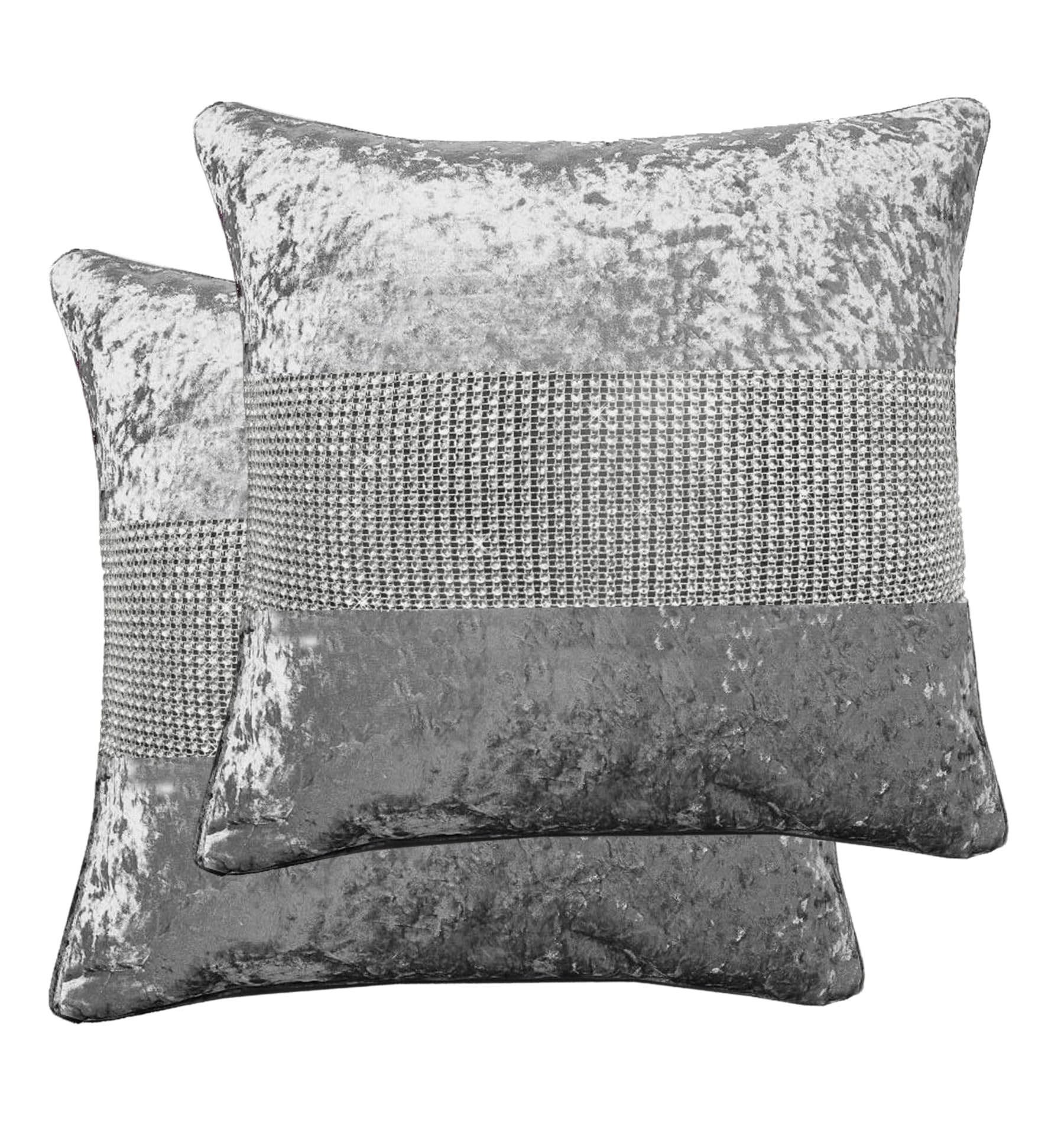 StylemyBedroom Set of 2 Crushed Velvet Diamanté Cushion Covers in 8 Colours - 18"x18" / 45x45cm