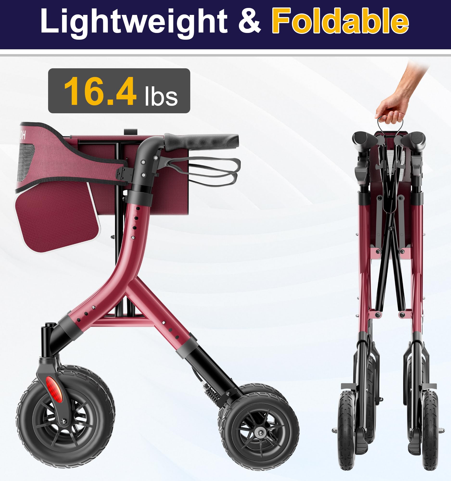 HOMLAND All-Terrain Rollator Walker with Seat for Seniors, Aluminum Frame — Amazon image 3